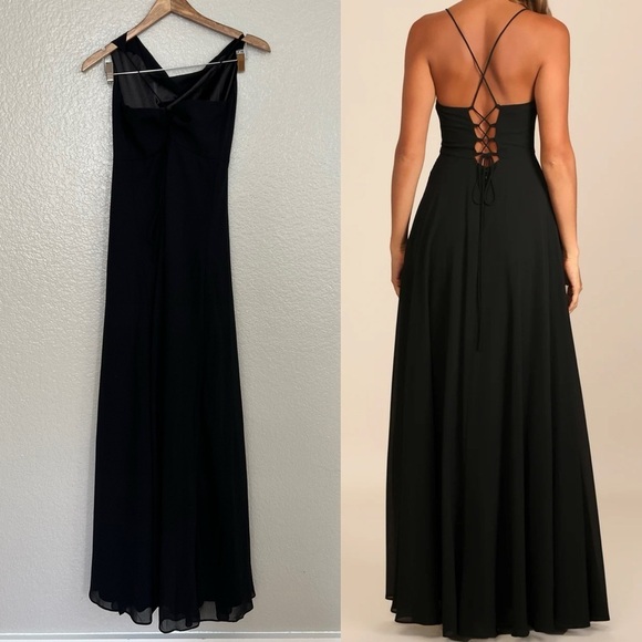 Romantically Speaking Black Cowl Lace-Up Maxi Dress - Picture 3 of 10